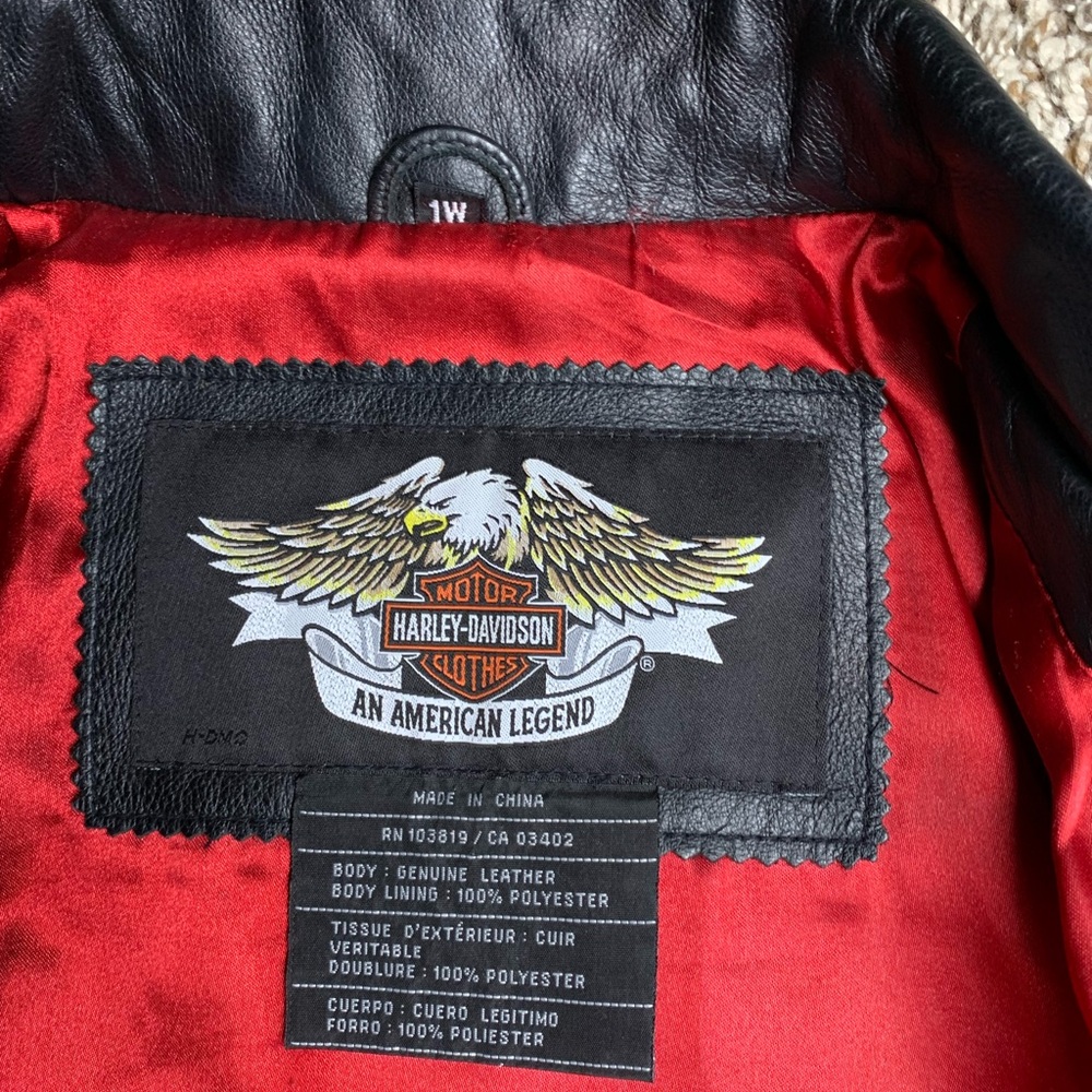 Harley-Davidson Black Leather Jacket with Red Stitching & Embroidery - Picture 6 of 11